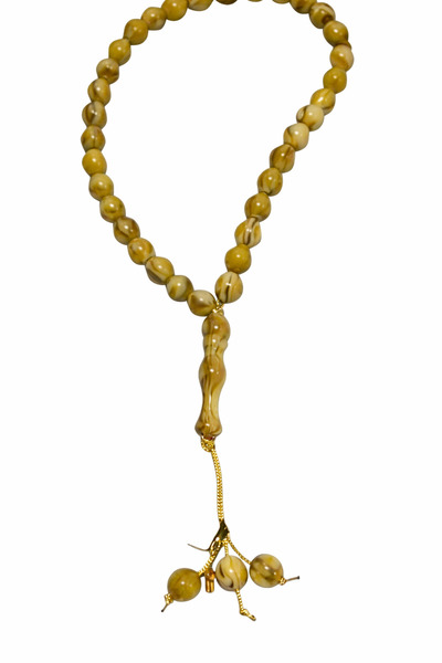 WDA Traditional Prayer Beads Tasbeeh, Marbled Yellow, 33 Beads with Gold-Tone...