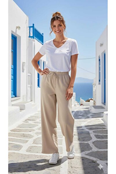 newmisal Women's Gabardine Wide-Lettered Loose-Leg Comfortable Pants