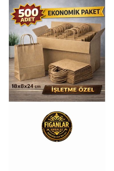 figanlar ambalaj 18x8x24 cm Küçük Boy Kraft Çanta 500 Adet İşletme Paketi – Burgu Saplı Dayanıklı Kağıt Poşet