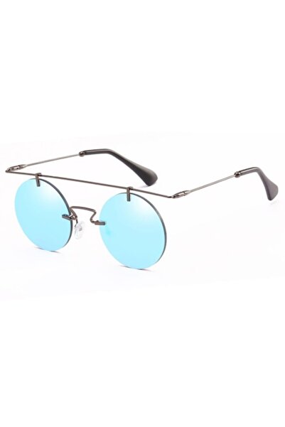 DYSTYLE - Unisex Sunglasses, Rimless, Round with Blue Lens