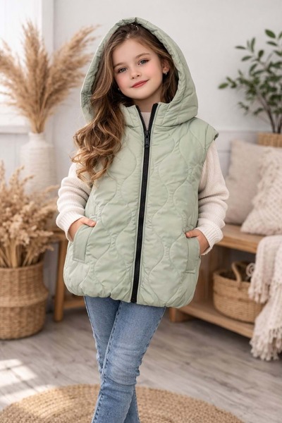 gültekin bebe Asya Kids Soğan Kumaş Kız Şişme Yelek 6-14 Yaş-6618480 - SU YEŞİLİ