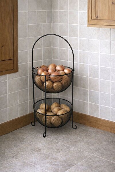 ANGDESİGN Aleyna Dekoratif Metal Sebze&meyvelik 2 KATLI -SİYAH
