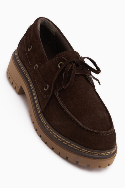 Limoya Матина Дамски мокасини от естествена кожа, кафяви, с връзки и дебела п...