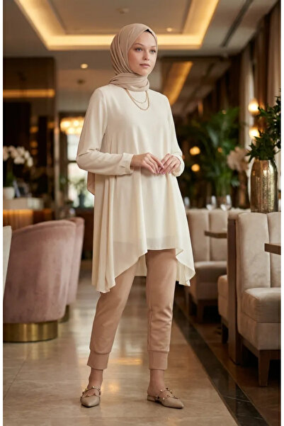 sefamerve Elastic Waist Trousers 71125-04 Beige