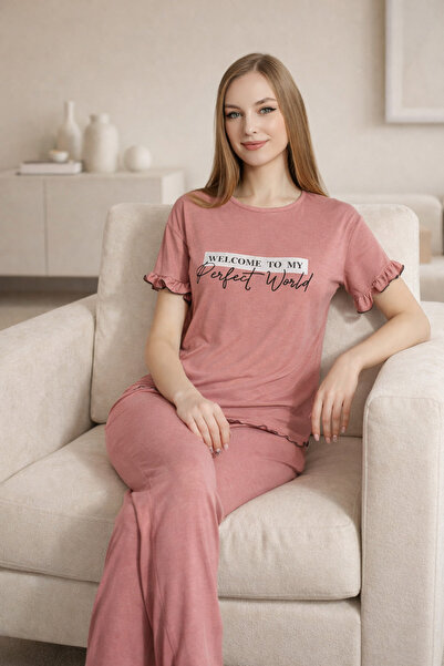 rindahomewear Women's Short Sleeve Viscose Sleeve Fir Firli Dreams Printed Pa...