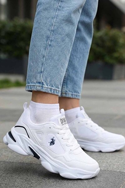 U.S. Polo Assn. حذاء رياضي نسائي أبيض - حذاء يومي خفيف الوزن ومريح