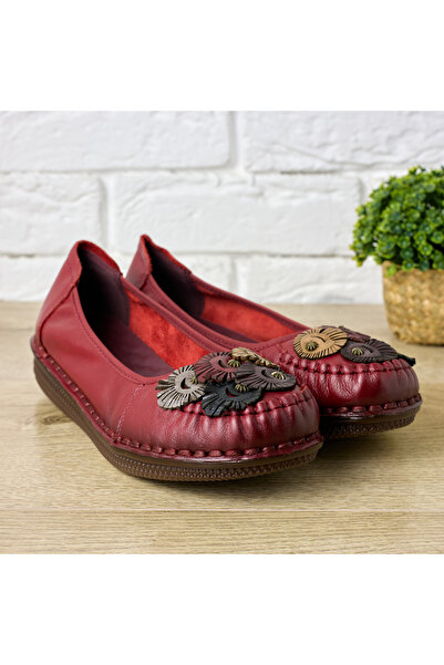 Matstar Women's Genuine Leather Ballet Flats with Floral Decoration, Casual S...