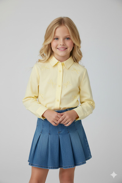 Ruki Çocuk Kız Çocuk Fiyonk Nakışlı Gömlek