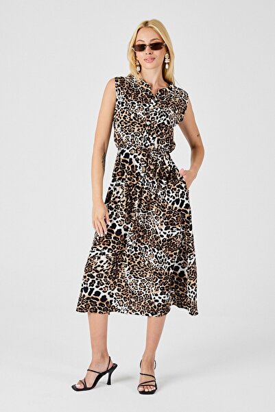 Trend Alaçatı Stili Women's Leopard Notched Collar Buttoned Patterned Sleevel...