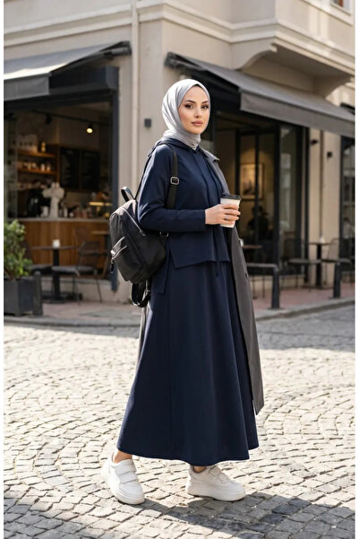 sefamerve Oysho Kumaş Kapüşonlu İkili Takım 2237-01 Lacivert