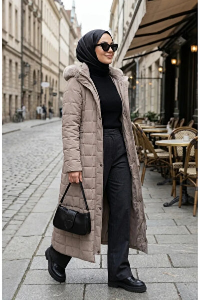 sefamerve Large Size Hooded Nova Coat 6320-03 Mink