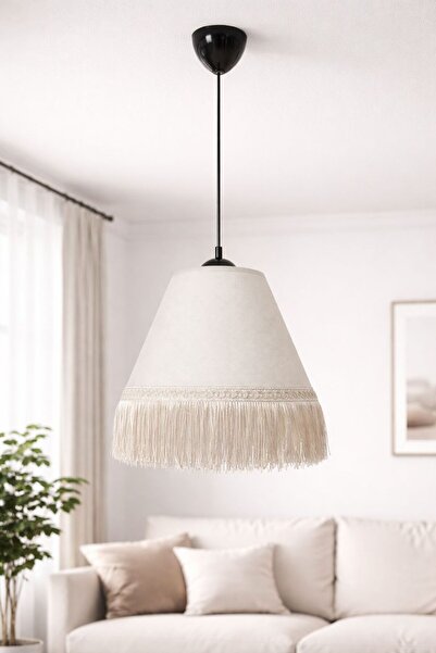 NisaLuce Angdesign SAFİR Püsküllü Tekli Sarkıt Avize – Kumaş Şapkalı Tavan La...