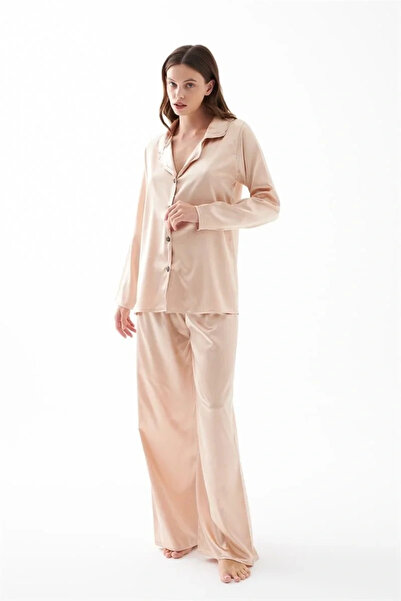 Beruflic Women's Beige Oversize Satin Pajama Set – Comfortable Cut Stylish Ho...