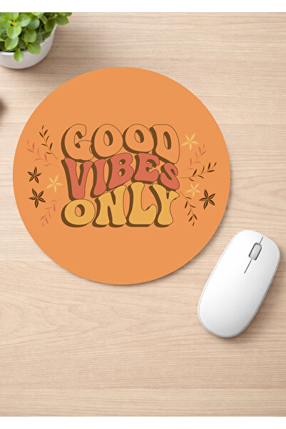 Eylül Design Good Vibes Printed Round Non-Slip Mousepad Motivational Ergonomi...