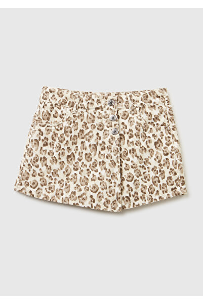 United Colors of Benetton Girl's Beige Patterned Buttoned Adjustable Waist Ve...