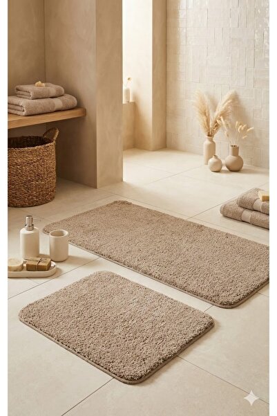 EUROBANO Shaggy Bohemian Machine Washable Latex Non-Slip Base 2-Piece Bath Ma...