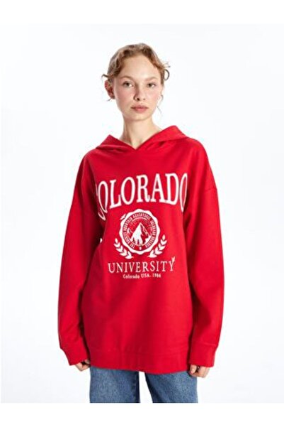 LC Waikiki Hooded Printed Oversize Women's Thick Sweatshirt Tunic