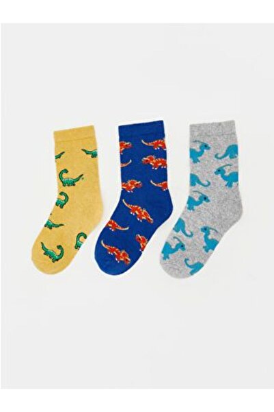 LC Waikiki Dinosaur Patterned Boys' Socks 3-Piece Set