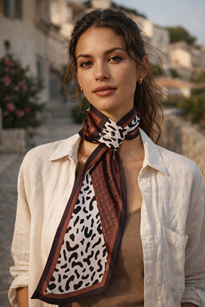 Luminos Butik وشاح رقبة أنيق بنمط جلد الفهد باللون البني FLR1018