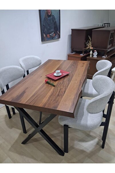 Bengi Ankara Mobilya Masa Kütük 90601 V Ayak Sabit Ahşap Boyalı 4 Adet Sandal...