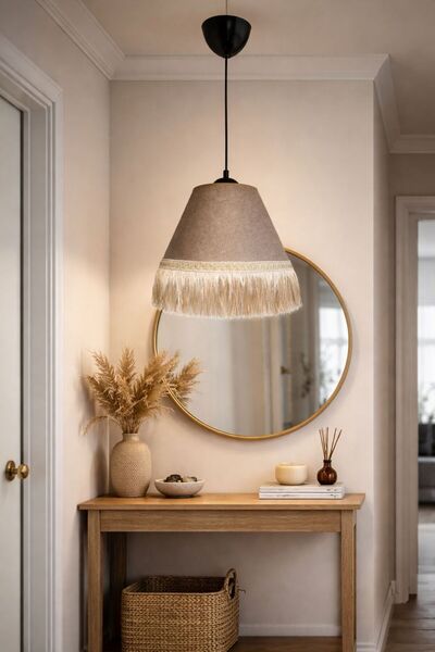 NisaLuce Angdesign SAFİR Püsküllü Tekli Sarkıt Avize – Kumaş Şapkalı Tavan La...