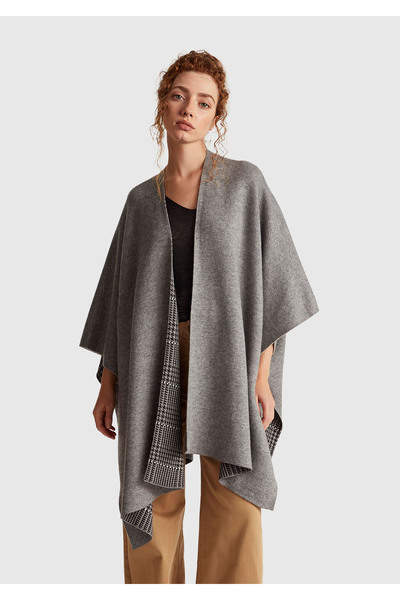 United Colors of Benetton Women's Anthracite Melange Cotton and Wool Blend Re...