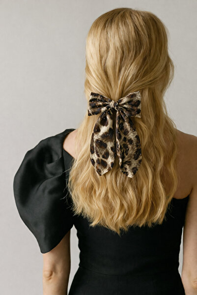 Katia&Bony Σετ Λεοπάρ μοτίβο τεμαχίων Αυτόματη Πόρπη με Φιόγκο Εκρού