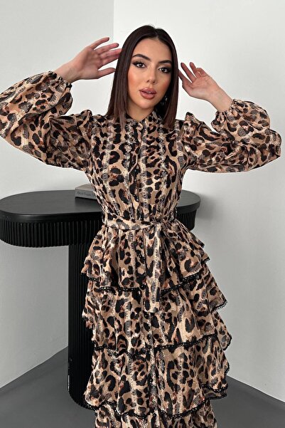 Lady Pixie Leopard Flounce Stripe Long Dress