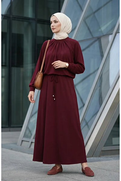 sefamerve Drawstring Detailed Lace-Up Double Suit 0244-02 Claret Red