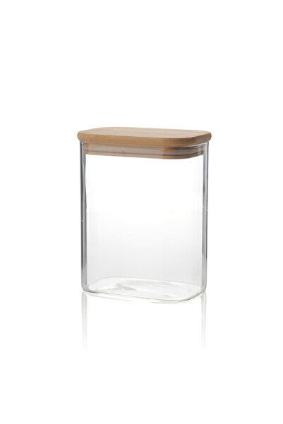 Edenza 1050 ml Rectangular Glass Jar with Bamboo Lid – Storage Container with...