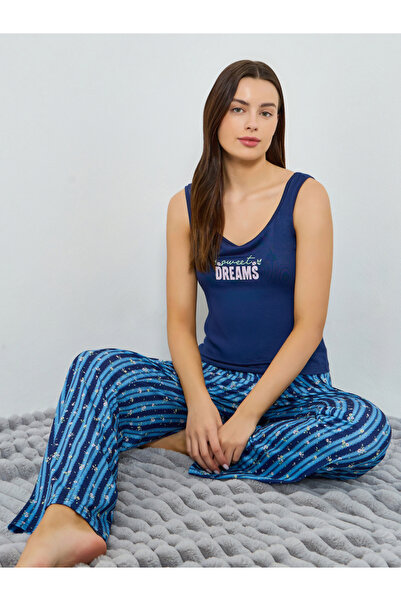 Styli Sweet Dreams Slogan Tank and Stripe Ditsy Pyjama Set