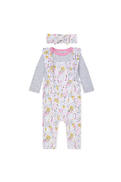 Luna & Lily By Styli 3-Piece Floral Dungaree, Bodysuit and Headband Set