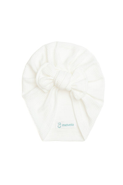 melvelo Baby turban, with bow, cotton, Melvelo, Waffle - White 0-3 years