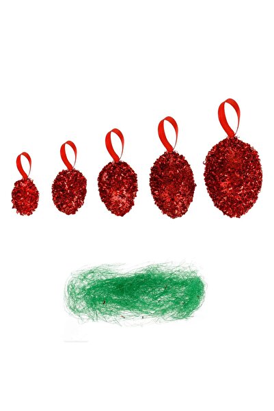 OEM Oua Decorative de Paste Suspendabile Rosii cu Tinsel & Iarba Verde Diferi...