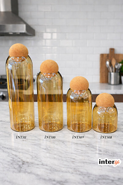 İnterlife Colorful Glass Storage Jar with Cork Lid – 4 Sizes Food Storage Con...