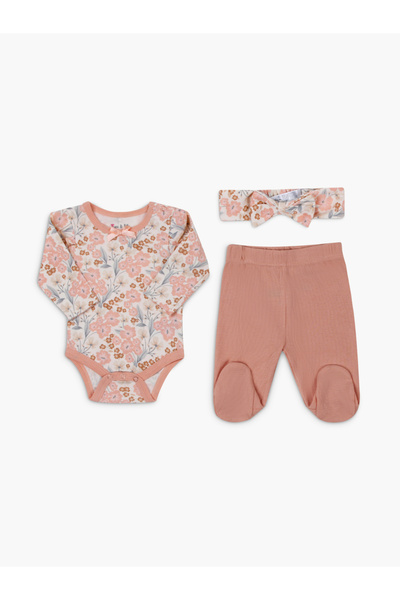 Luna & Lily By Styli طقم مكون من 3 قطع: بدلة جسم مزينة بالزهور، وبنطال، وعصاب...