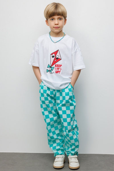 Le Mabelle Комплект детска тениска и панталони с кариран принт Mint Kite - Lucia