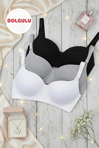 irem içgiyim Women's Padded 3-Piece Bra with Underwire for Comfortable Daily Use