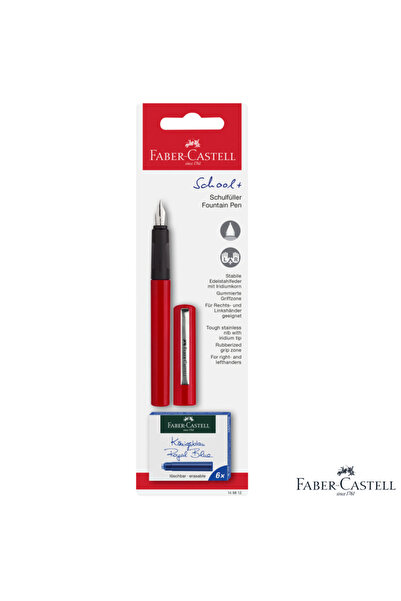 Faber Castell Faber-Castell School Fountain Pen Set Red with 6 Ink Cartridges