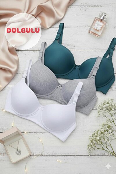 irem içgiyim Women's Padded 3-Piece Bra with Underwire for Comfortable Daily Use