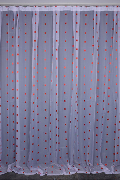 AKÇA TEKSTİL Tergal Checked Red Color Single Wing Ready-Made Pleated Backgrou...