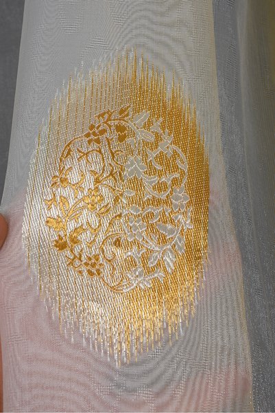 AKÇA TEKSTİL Organze 1850 Cream Color 5_3 Ready-Made Pleated Background Curtain 300*260 cm