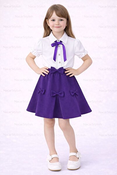 Nacar Kız Çocuk 23 Nisan 29 Ekim Yaka Firfir Detaylı Gömlek&Double Kumaş Fiyo...