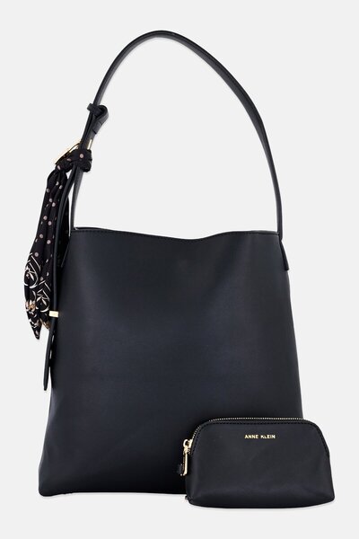 Anne Klein Women Brand Logo Tote Bag With Pouch, Black