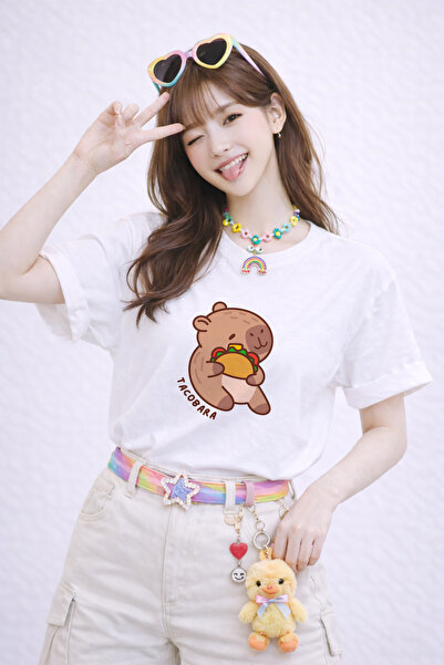 FANA Capybara Printed Unisex White Loose Fit T-Shirt – Oversize Cut 100% Cott...