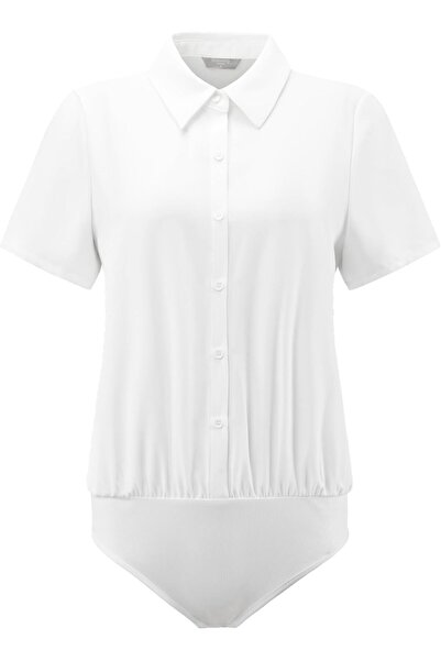 Hobemty Women Button Down Bodysuit Shirt Business Work Short Sleeve Collar Bl...