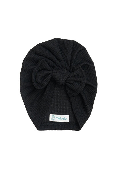 melvelo Baby turban, with bow, cotton, Melvelo, Waffle - Black 0-3 years