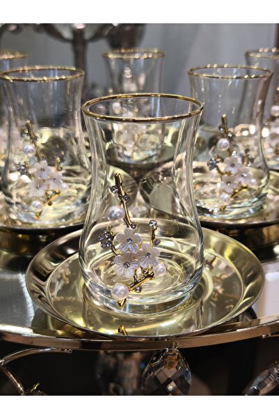 P&ORA PREMIUM KITCHEN PRODUCTS New Metal Plated Golded Flower Tea Set