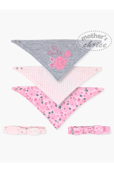 Mother's Choice By Styli Pack of 5 - Floral Print Bib and Headband