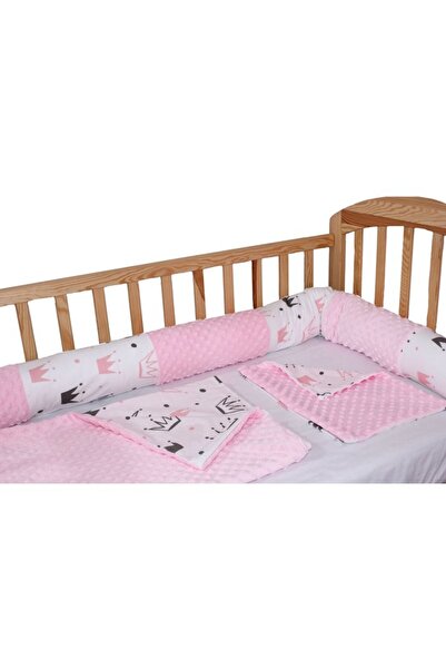 PRICHINDEL Bedding Set 5 Pieces with Bumper, Light Pink, Crowns 120 x 60 cm